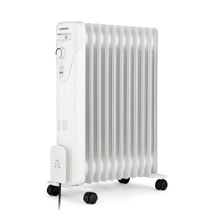 Radiateur électrique bain d'huile 2500W OCEANIC - 3 puissances - 11 éléments - Blanc - Mobile