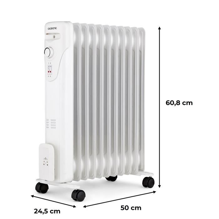 Radiateur électrique bain d'huile 2500W OCEANIC - 3 puissances - 11 éléments - Blanc - Mobile