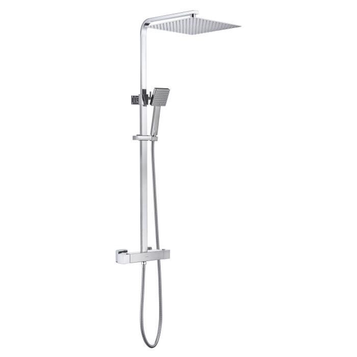 Colonne de douche OCEANIC - Mitigeur thermostatique corps froid - Pomme haute carrée 30x30 cm - Chrome