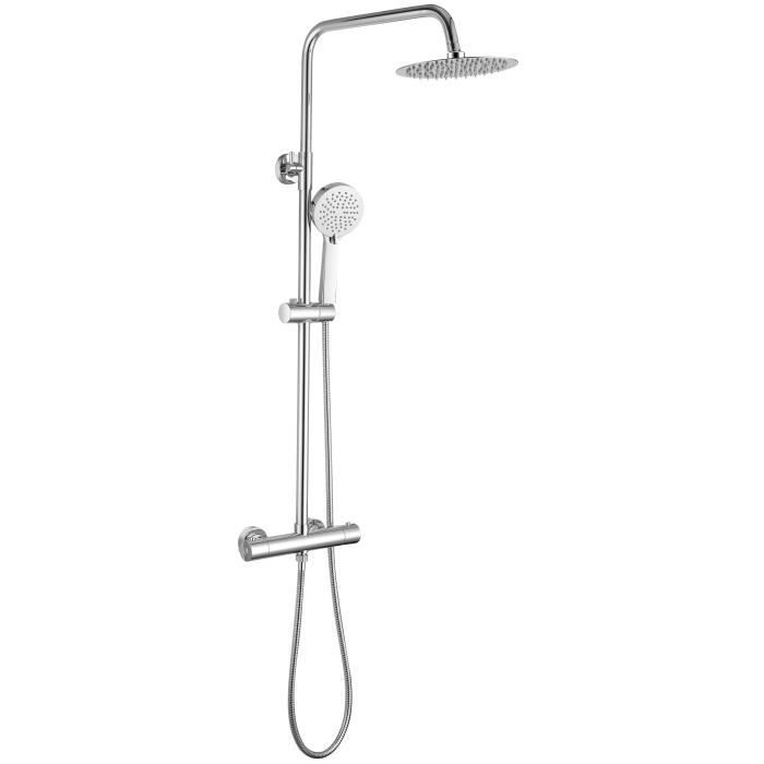 Colonne de douche OCEANIC - Mitigeur thermostatique - Pomme haute ronde diametre 20 cm - Chrome