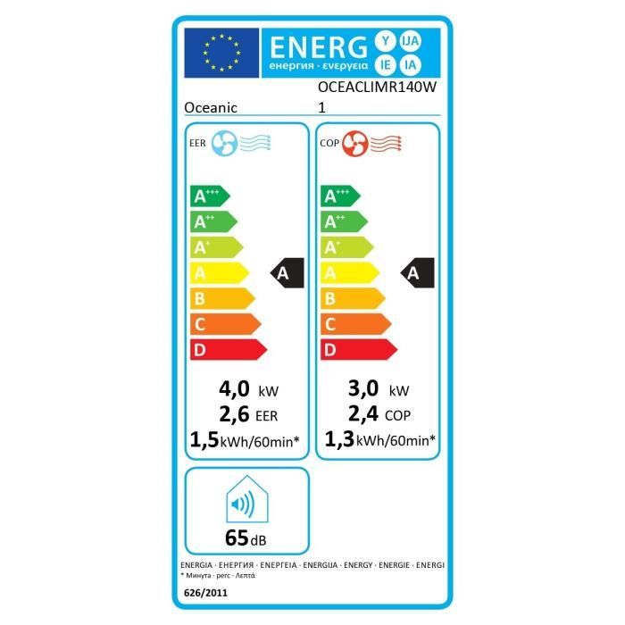 OCEANIC Climatiseur mobile monobloc réversible - chaud/ froid - 4000W - 14000 BTU - Programmable - Classe énergétique A - blanc