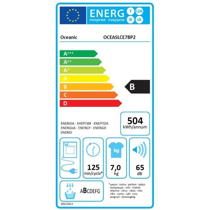 Seche-linge a condensation OCEANIC OCEASLCE7BP2 - 7 kg -  Largeur 59,6 cm - Classe B - noir