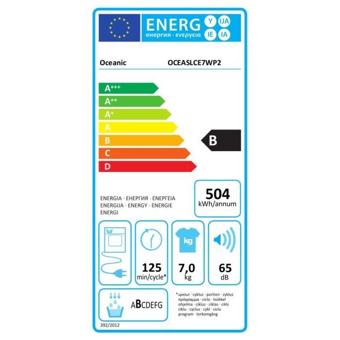 Seche-linge a condensation OCEANIC OCEASLCE7WP2 - 7 kg -  Largeur 59,6 cm - Classe B - blanc