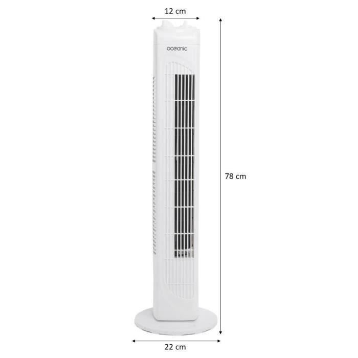 Ventilateur colonne OCEANIC - 40W - Hauteur 78 cm - 3 vitesses - Oscillant - Minuterie - Blanc