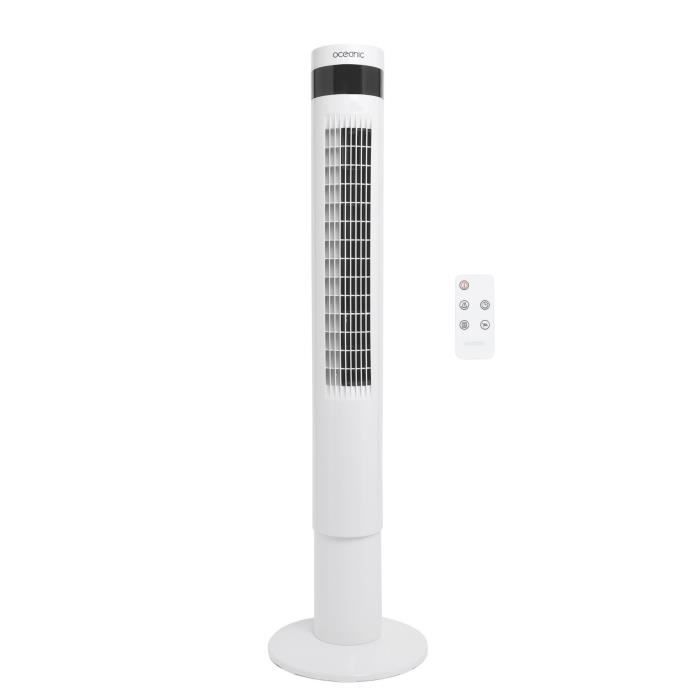 Ventilateur colonne OCEANIC - 50W - Hauteur 110 cm - Oscillation automatique - Télécommande - Minuterie - Blanc