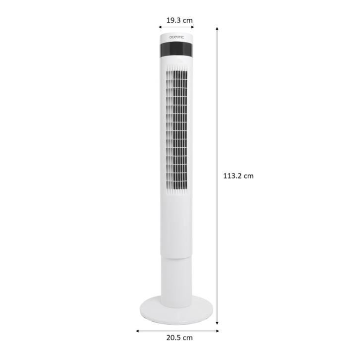 Ventilateur colonne OCEANIC - 50W - Hauteur 110 cm - Oscillation automatique - Télécommande - Minuterie - Blanc