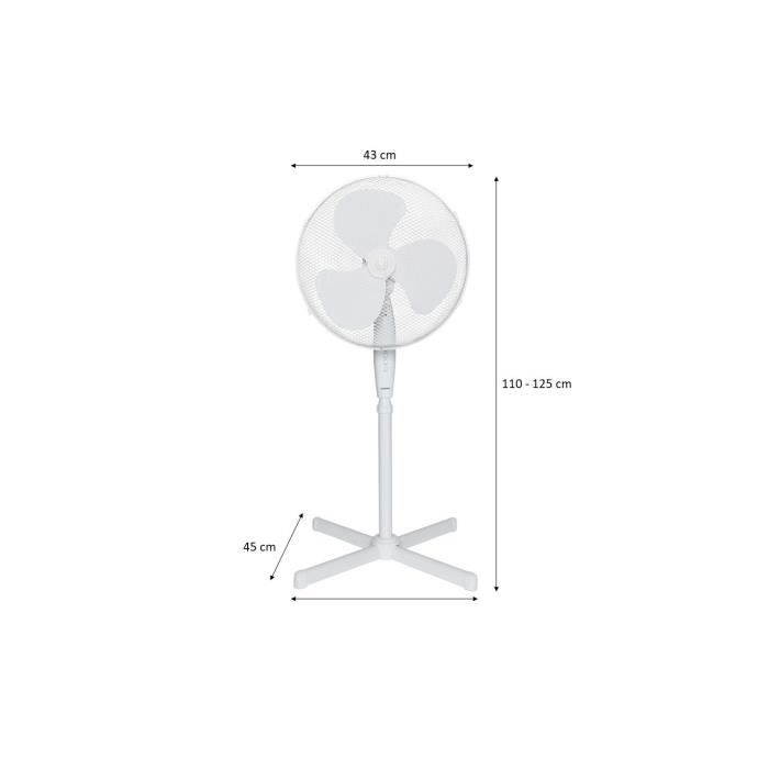 Ventilateur sur pied OCEANIC - 45W - Diametre 40 cm - Hauteur réglable - Oscillation - Blanc