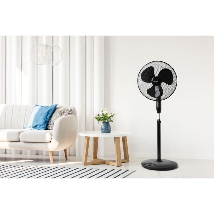 OCEANIC Ventilateur de pied - 45 W - Ø 44 cm - 3 vitesses - Oscillant - Inclinable - Noir