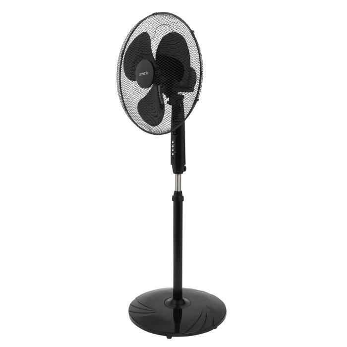 OCEANIC Ventilateur de pied - 45 W - Ø 44 cm - 3 vitesses - Oscillant - Inclinable - Noir