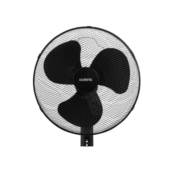 OCEANIC Ventilateur de pied - 45 W - Ø 44 cm - 3 vitesses - Oscillant - Inclinable - Noir