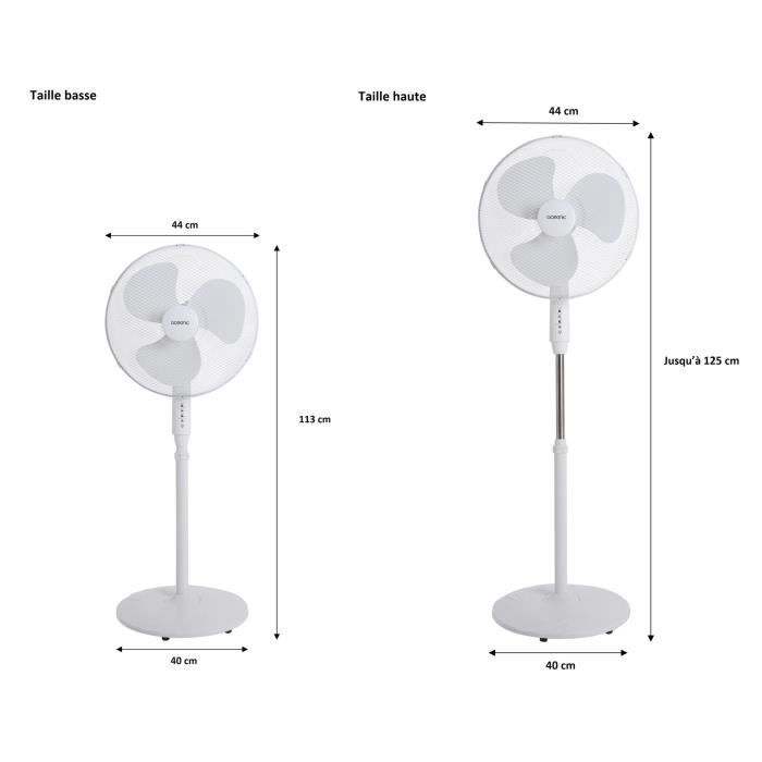 OCEANIC Ventilateur de pied - 45 W - Ø 44 cm - 3 vitesses - Oscillant - Inclinable - Blanc