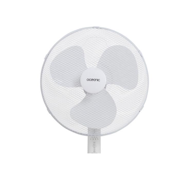 OCEANIC Ventilateur de pied - 45 W - Ø 44 cm - 3 vitesses - Oscillant - Inclinable - Blanc