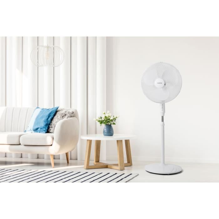 OCEANIC Ventilateur de pied - 45 W - Ø 44 cm - 3 vitesses - Oscillant - Inclinable - Blanc