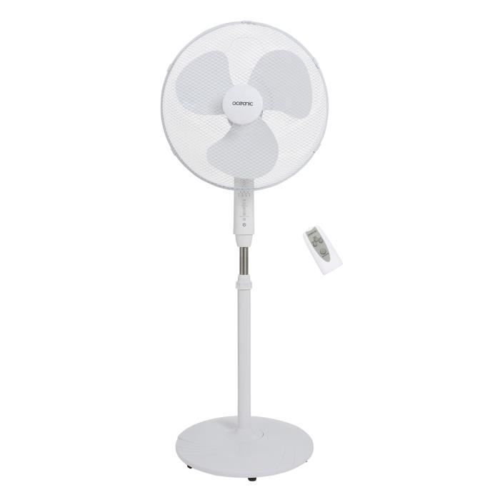 OCEANIC Ventilateur de pied - 45 W - Ø 44 cm - 3 vitesses - Oscillant - Inclinable - Blanc