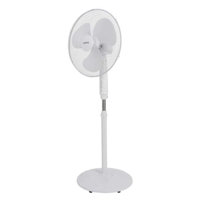 OCEANIC Ventilateur de pied - 45 W - Ø 44 cm - 3 vitesses - Oscillant - Inclinable - Blanc