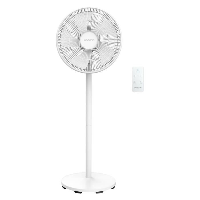 OCEANIC Ventilateur de pied digital - 50 W - Ø 40 cm - 3 vitesses - Oscillant - Inclinable - Blanc