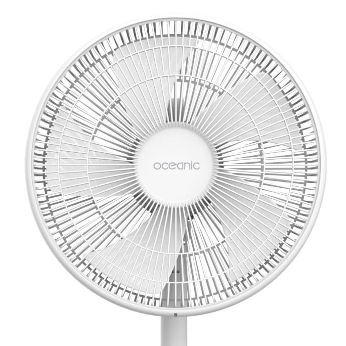 OCEANIC Ventilateur de pied digital - 50 W - Ø 40 cm - 3 vitesses - Oscillant - Inclinable - Blanc