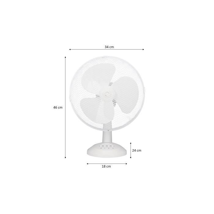 Ventilateur de table OCEANIC - 40W - Diametre 30 cm - 3 vitesses - Oscillant - Blanc