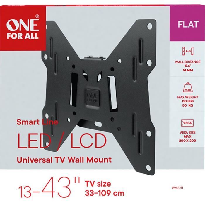 ONE FOR ALL WM2211 Support mural pour TV de 33 a 109cm (13-43) - Poids max. : 50kgs - Fixe - Garantie 10 ans