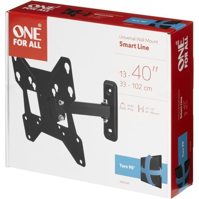 ONE FOR ALL WM2241 Support mural avec réglage d'inclinaison et de rotation (90°) pour TV de 13 a 43 (33 a 109cm) - Poids max : 30kg