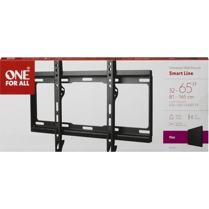 ONE FOR ALL WM2411 - Support mural TV Support plat pour écran 32-65''/81-165cm - Pour TV max 100kgs - 25mm du mur