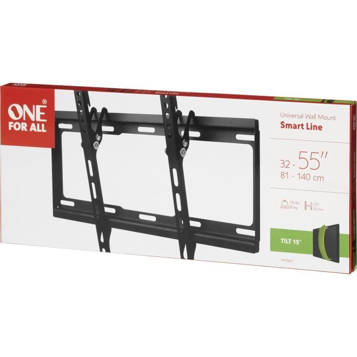 ONE FOR ALL WM2421 - Support mural avec réglage d'inclinaison de 15° pour TV de 32 a 65 (81 a 165cm) - Noir