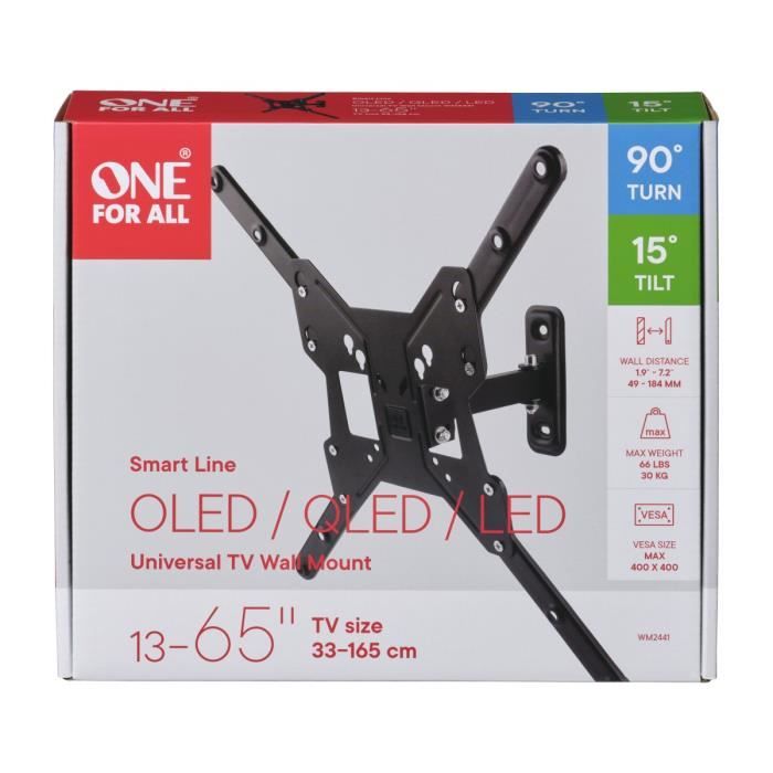 ONE FOR ALL WM2441 Support mural inclinable et orientable a 90° pour TV de 33 a 165cm (13-65)