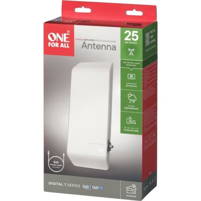 Antenne TV Extérieure amplifiée full HD ONE FOR ALL , filtre 5G, plastique haute qualité