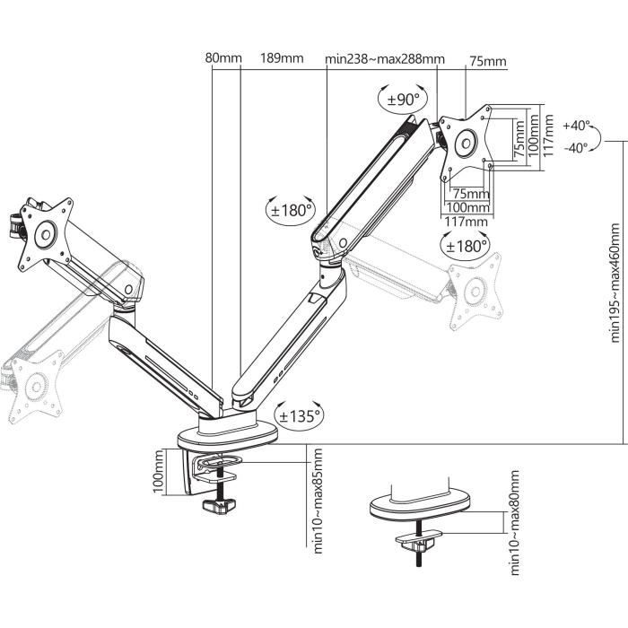 Bras articulés double - OPLITE - MT10 - Noir