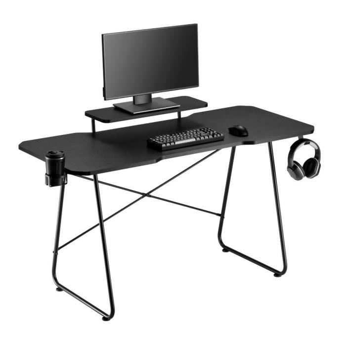 Bureau Gaming OPLITE ATIKA T10 XL Noir - Plateau en mélaminé et pietement en acier noir