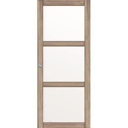 OPTIMUM - Kit porte coulissante 3 carreaux + rail + bandeau Vérone - H.204 x L.83 x P.4 cm - Chene taupe