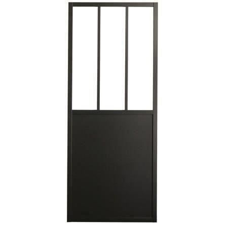 OPTIMUM - Kit porte coulissante + rail + bandeau Atelier - H 204 x L 93 x P 4 cm - Noir verre transparent