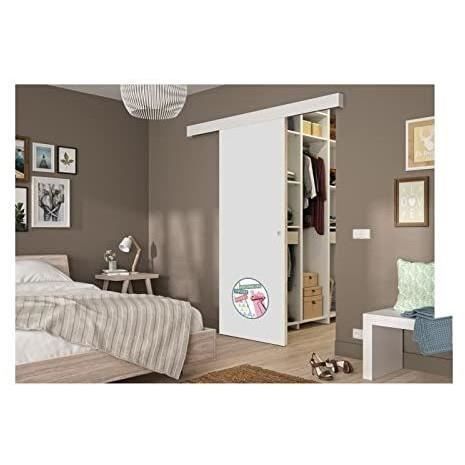 OPTIMUM Kit porte coulissante décor blanc - rail 2 amortisseurs + cache rail blanc - 204 x 73 cm