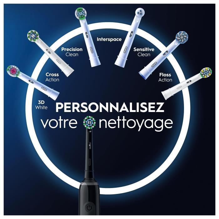 Brosse a dents électriques Oral-B Pro 3 3900 - Lot de 2 - 2 manches noirs - 3 Brossettes - Conçues Par Braun