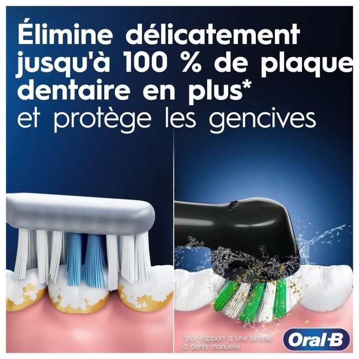 Brosse a dents électriques Oral-B Pro 3 3900 - Lot de 2 - 2 manches noirs - 3 Brossettes - Conçues Par Braun