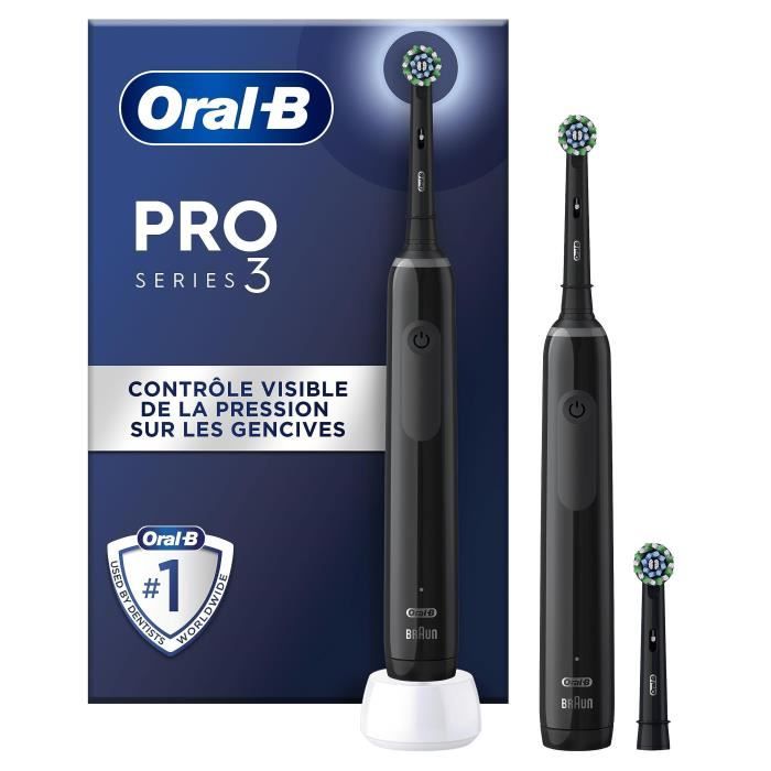 Brosse a dents électriques Oral-B Pro 3 3900 - Lot de 2 - 2 manches noirs - 3 Brossettes - Conçues Par Braun