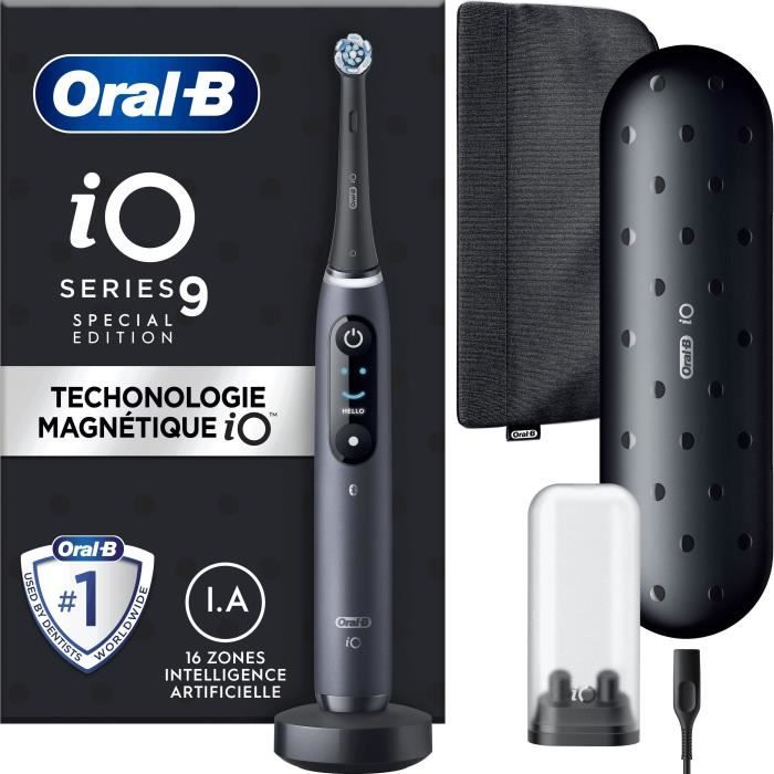 Brosse a Dents Électrique Oral-B iO 9 - Noire - 1 Brossette - 1 Étui De Voyage Chargeur - 1 Pochette Magnétique