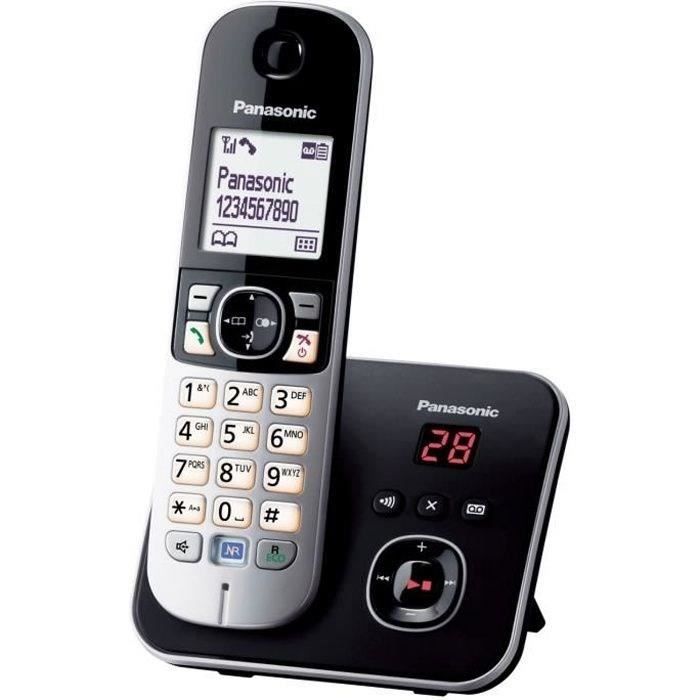 Panasonic KX-TG6821FRB | Téléphone Sans Fil DECT avec Répondeur, Mains Libres Identification Appelant,Blocage Appels,Écran LCD, Noir