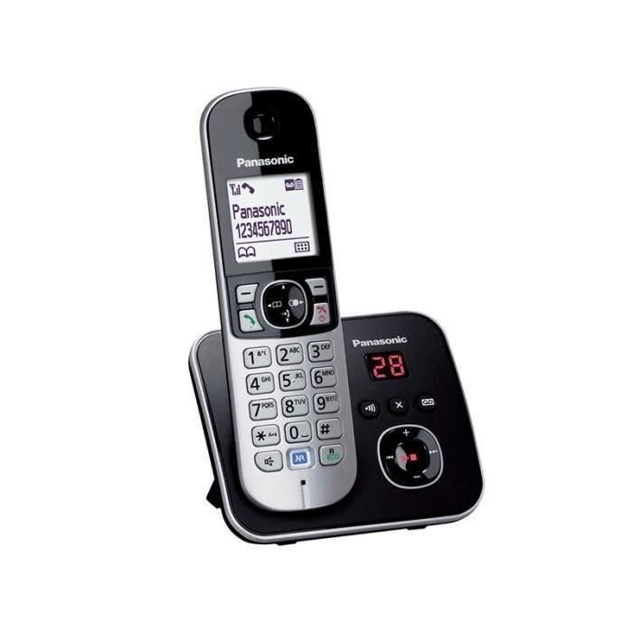 Panasonic KX-TG6821FRB | Téléphone Sans Fil DECT avec Répondeur, Mains Libres Identification Appelant,Blocage Appels,Écran LCD, Noir