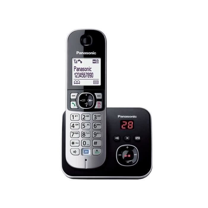 Panasonic KX-TG6821FRB | Téléphone Sans Fil DECT avec Répondeur, Mains Libres Identification Appelant,Blocage Appels,Écran LCD, Noir