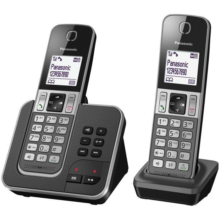 Panasonic KX-TGD322FRG Téléphone sans Fil Répondeur Numérique, Base et 2 Combinés, Mains Libres, Identification de l'Appelant