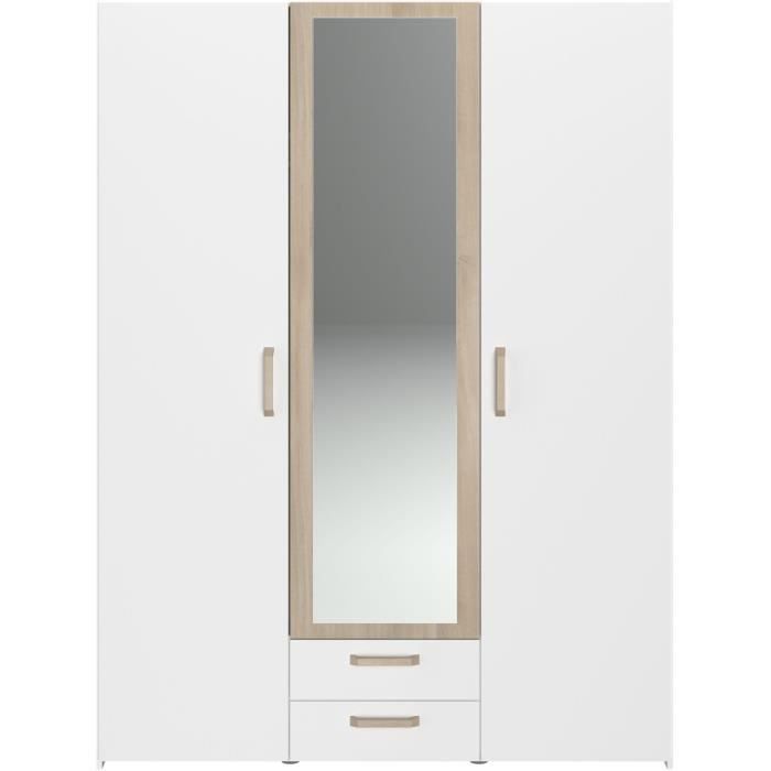 Armoire DREAM 3 portes - Panneau de particules - Miroir - Décor blanc - L150 x H200 x P52 cm