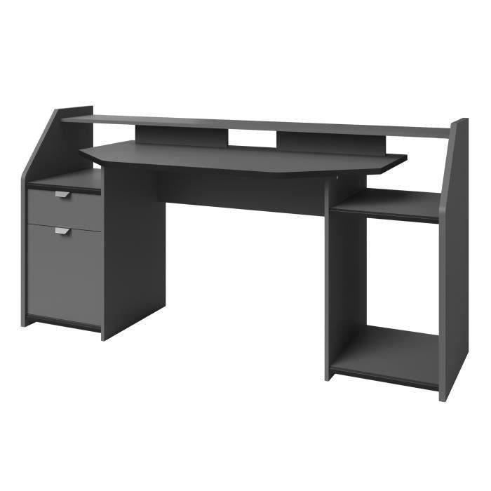 Bureau gamer Gaming - Panneaux de particules - Gris ombre et noir - L 180 x P 67 x H 92 cm - PARISOT