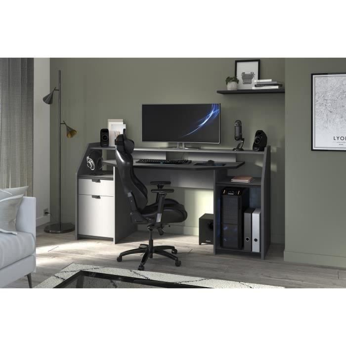 Bureau gamer Gaming - Panneaux de particules - Gris ombre et noir - L 180 x P 67 x H 92 cm - PARISOT