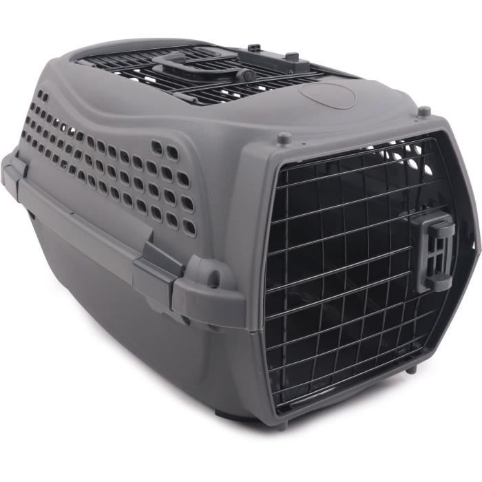 Caisse de transport pour chat M.PETS ECO GIRO - Cage en plastique - Taille M - Gris