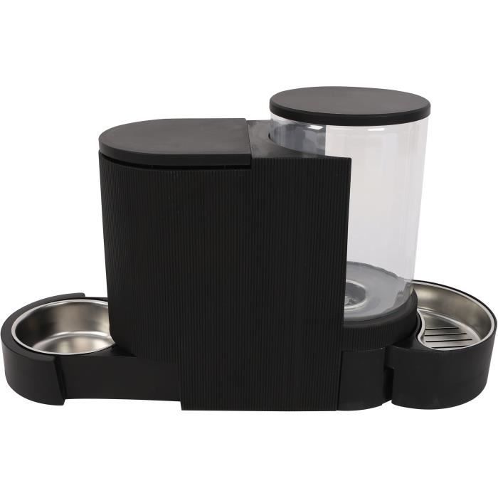 Distributeur de croquettes et d'eau M.PETS DUPLO 1,3kg/3L - 40x16.2x29.1 cm - Noir