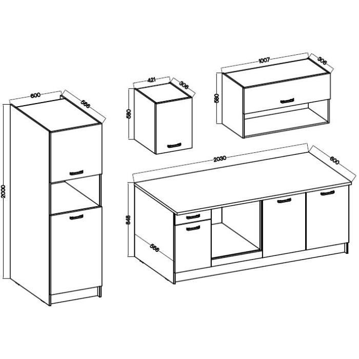 Cuisine complete PREGO - L 263 cm - Décor Blanc et Chene - Plan de travail 203 cm inclus