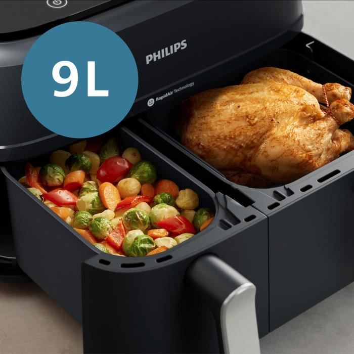 Friteuse sans huile - PHILIPS - Airfryer XXL NA351/00 - Double Cuve 9L - 8 Préréglages - Noir