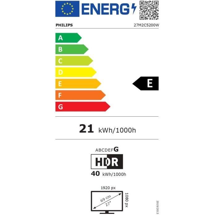 Écran PC - PHILIPS - Evnia 27M2C5200W - 27 FHD - Dalle incurvée Fast VA - 280Hz - 0,3ms - HDMI/DP - Noir