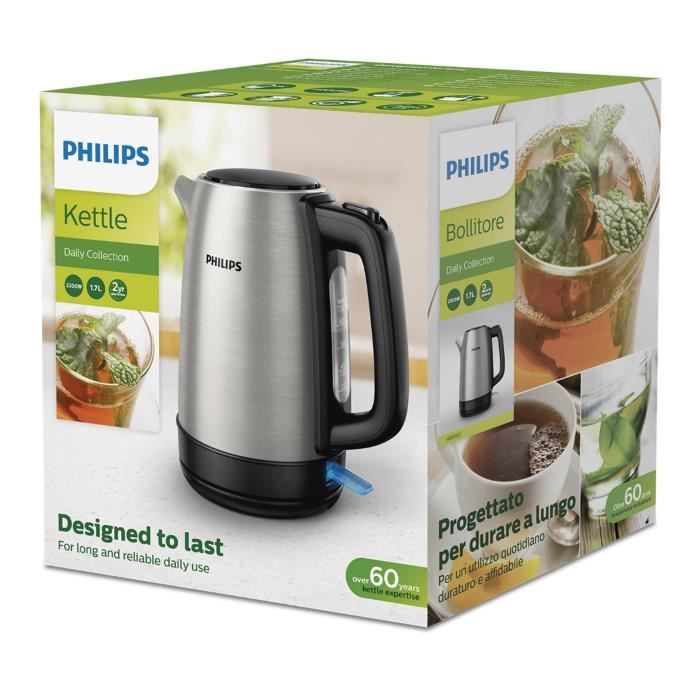 Bouilloire Philips Daily Collection - HD9350/90 - 1,7L - Métal - Couvercle Amovible - Filtre en Nylon Amovible